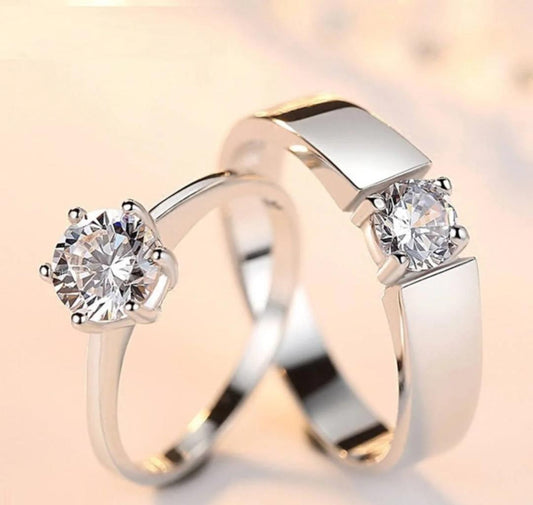Silver Plated Couple’s Adjustable Ring – Unisex Matching Jewellery Set