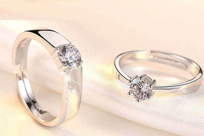 Silver Plated Couple’s Adjustable Ring – Unisex Matching Jewellery Set